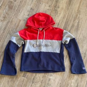 Cropped Champion Hoodie, Bat Wing sleeves, Size M, Tri-Colored